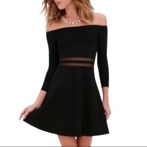 Lulus Yes To The Mesh Off Shoulder Skater Dress Black Mesh Fit Flare Mini Small